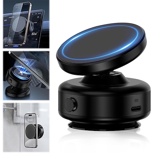 360-Grad verstellbare elektrische Telefonhalterung mit magnetischem Vakuum-Saugnapf, freihändiger magnetischer Handyhalter für Auto/Fitnessstudio/Spiegel/glatte Oberfläche, kompatibel mit Magsafe Image