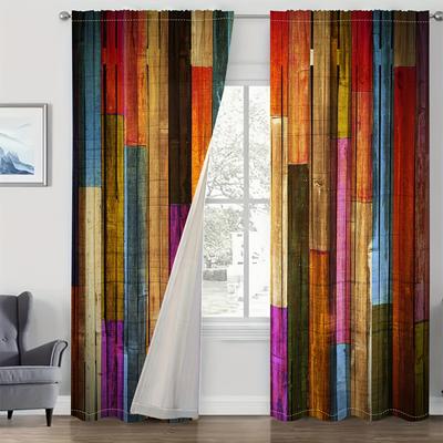 TEMU Be Colour Curtains, Wood Curtains, 3d Printed Curtains, 2 Panels, , , , , , Area Decor Curtains