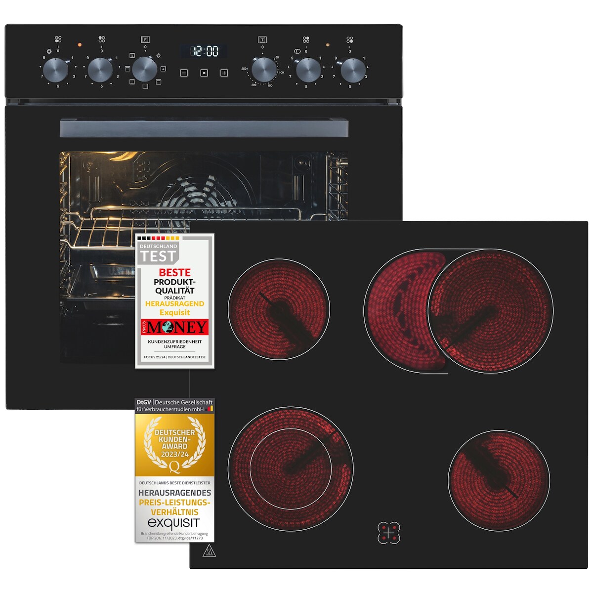 Exquisit Einbauherdset EHE 157-2 URBZ-Set inox | 58 l Garraumvolumen | 7 Backofenprogramme | Restwärmeanzeige | Energieklasse A Image