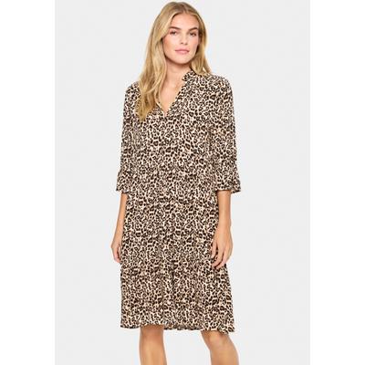 Blusenkleid SAINT TROPEZ "EdaSZ Dress", Damen, Gr. M (38), N-Gr, braun (schwarz reg leo), Web, Obermaterial: 100% Viskose, animal-print, modisch, V-Ausschnitt, 3/4-Ärmel, Kleider, mit Volant und 3/4 Ärmel Image