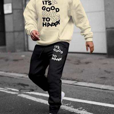 "TEMU " To " Polyester Hooded Sweatshirt & Joggers Set - Casual Long Sleeve, Printed Pattern, Stretch Fabric For Men - Fall/winter Knit Tracksuit With Hoodie And Sweatpants" Image