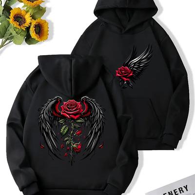TEMU And Rose Pattern, Women's Hoodie, Casual Sports Hooded Sweatshirt, Vacation Travel Women's Clothing Image