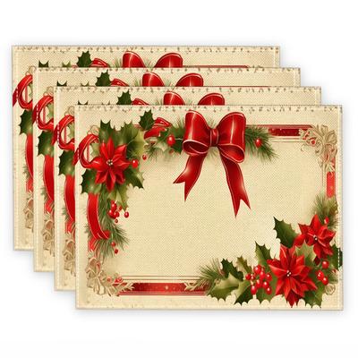 TEMU () 4pcs, Christmas Vintage Floral Pattern Polyester Table Runner, Holiday Decoration, Perfectly Enhances The Festive Atmosphere, Kitchen Accessories Image