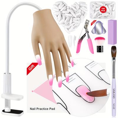 TEMU Saviland Silicone Acrylic Nail Practice Hands, Flexible Mobile Prosthetic Hands That Will Not Or Fall, Nail Training Nail Kit, Contains Nail Tips For , Nail Art Beginners Must Have, Gift