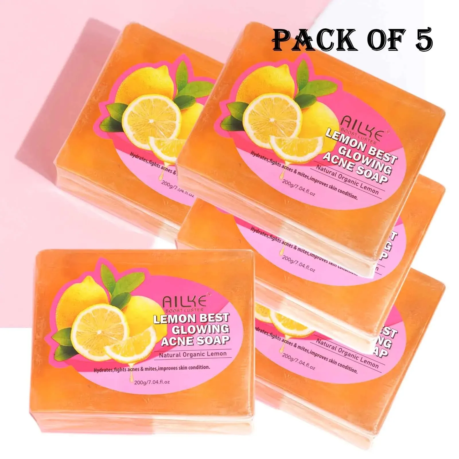 AILKE Natural Lemon Whitening Soap Bar, reduziert schwarze Flecken, Akne, sanfte Reinigung, Ölkontrolle, für Gesicht und Körper, 200 g/7 oz Image