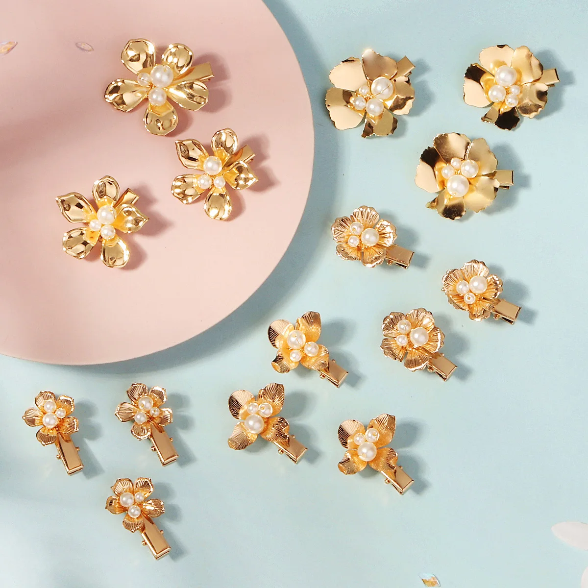 Gold legierung Blume Haars pange Mode Perle Strass Pony Haars pange Geburtstags geschenk für Mädchen Braut Kopfschmuck Haarnadeln