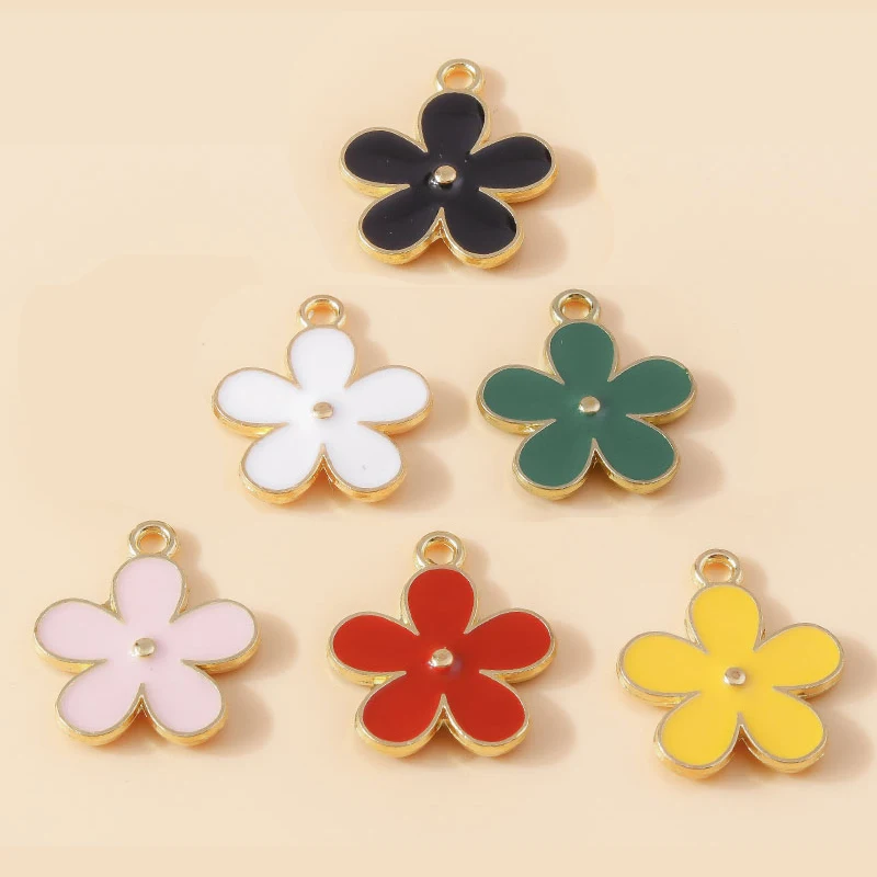 10 Stück 20*23mm 6 Farben Cartoon Emaille Blumen Charms Anhänger für Halsketten Ohrringe DIY handgemachte Schmuckherstellung Zubehör Image