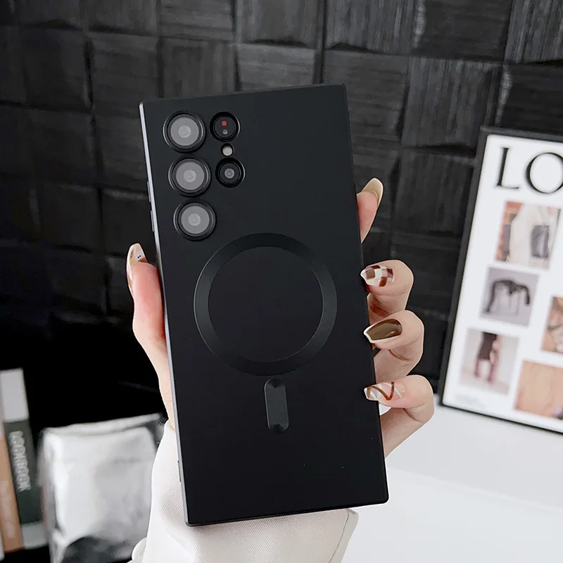 Für Magsafe Magnetische Drahtlose Lade Telefon Fall Für Samsung S24 Ultra S23 S22 S21 S25 Ultra Hinweis 20 Ultra plus Stoßstange Abdeckung Image