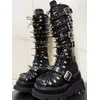 Nieten Kniehohe Stiefel Gothic Rock Punk Elegante Concise Fashion Echtes Leder Gürtel Schnalle Runde Kappe Frauen Schuhe Neue Heiße Mädchen