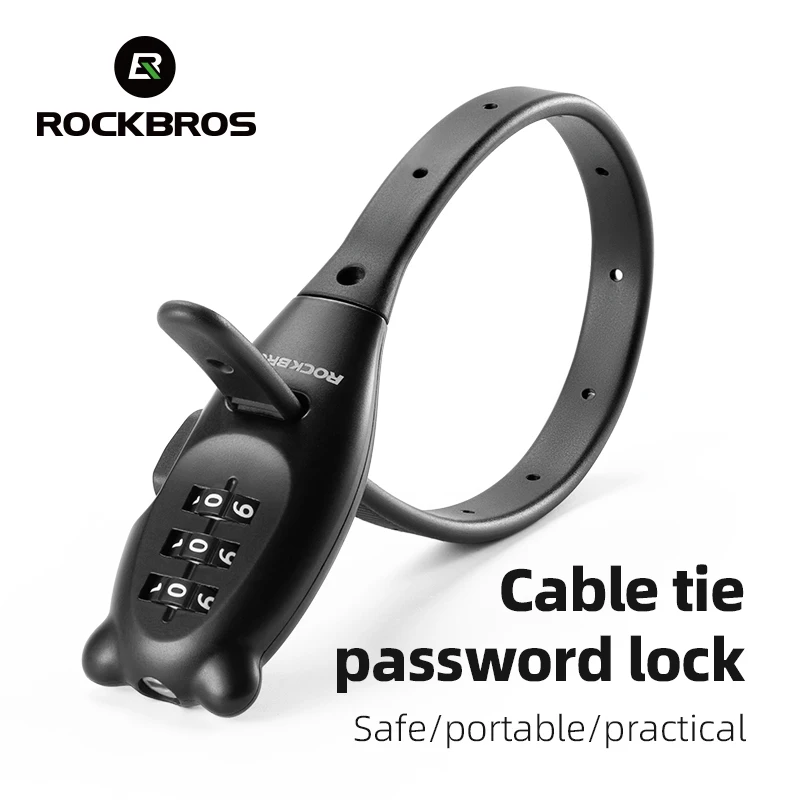 ROCKBROS Tragbares Fahrradschloss, Kabelbinder, Zinklegierungsschloss, Helm-Passwortschloss, Diebstahlsicherung, frei verstellbares Seilschloss Image