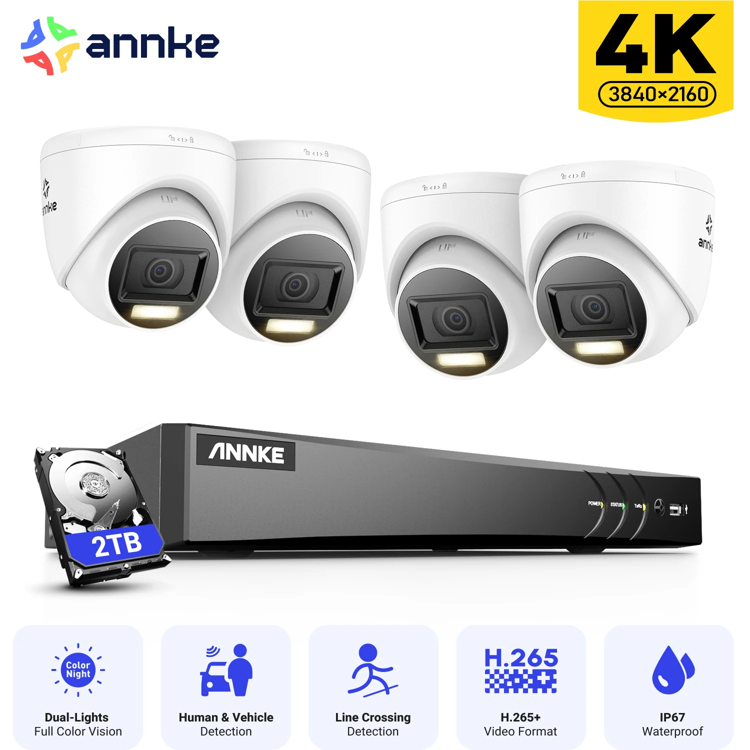 ANNKE 4K Dual-Light Ultra HD 8CH DVR H.265+ CCTV Kamera Sicherheit System 4PCS Indoor Outdoor IP67 8MP Kamera Video Überwachung Image