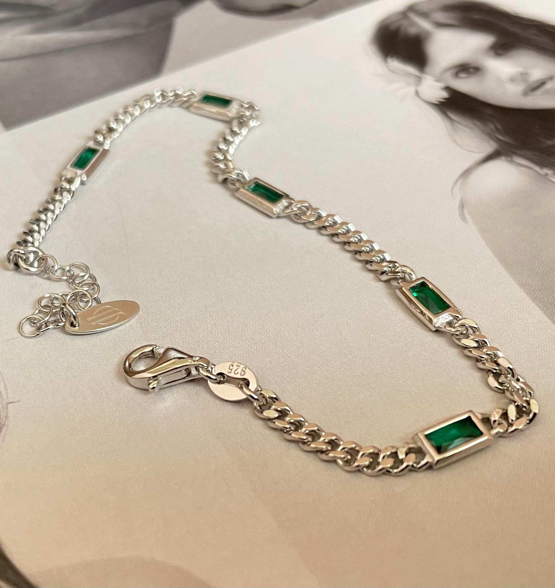 Bracciale a catena di smeraldi, bracciale di smeraldi, bracciale da tennis, bracciale a catena, bracciale da tennis in oro, bracciale delicato, gioiel