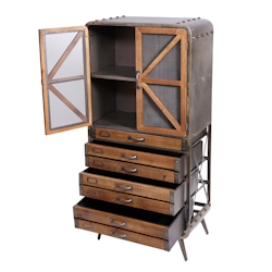 Mendler Hochschrank HWC-F91, Apothekerschrank Wohnzimmerschrank, Industrial Tanne Holz Metall 128x60x33cm, braun-schwarz Image