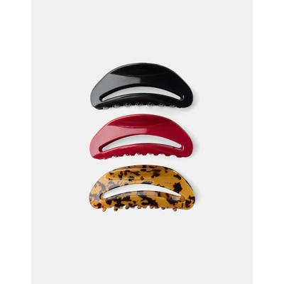 Bershka Pack Of 3 Tortoiseshell-Effect Hair Clips Women Black