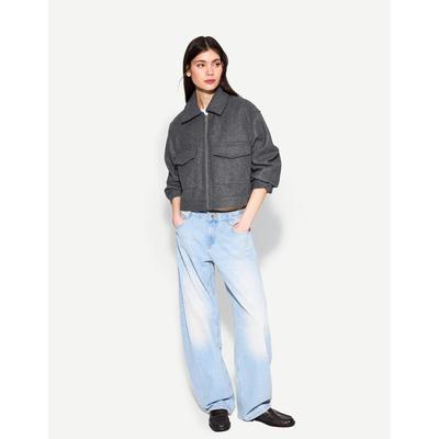 Bershka Soft Cropped Jacket Women L Dark Grey