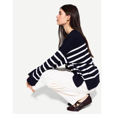Bershka Round Neck Sweater Women L Dark Blue