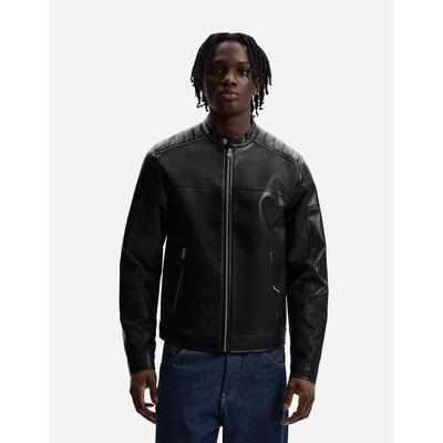 Bershka Faux Leather Biker Jacket With Zips Men M Black