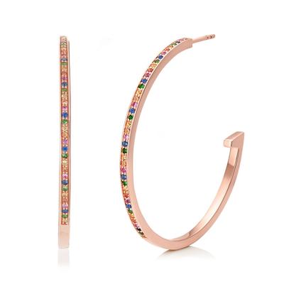 Rose Gold Skinny Sapphire Large Hoop Earrings Mix