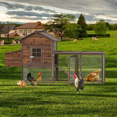 TEMU Wooden Chicken Coop Large Walk-in Outdoor Hen House With Nesting Box And Run, Poultry Cage Rabbit Hutch Waterproof Uv Panel Cover Brown