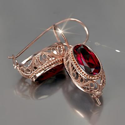 TEMU 1 Pair Of Elegant Rose Golden Hoop Earrings With Luxurious Synthetic Garnet - Vintage-inspired, Intricate Design For Parties, Weddings & Anniversaries - Nickel-free Copper, Wear, Cute Earrings Image