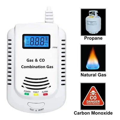 CO and Gas LCD Gas Detector, Home Natural Gas/Methane/Propane/CO Alarm, Leak Sensor Detector with Voice Promp and LED Display