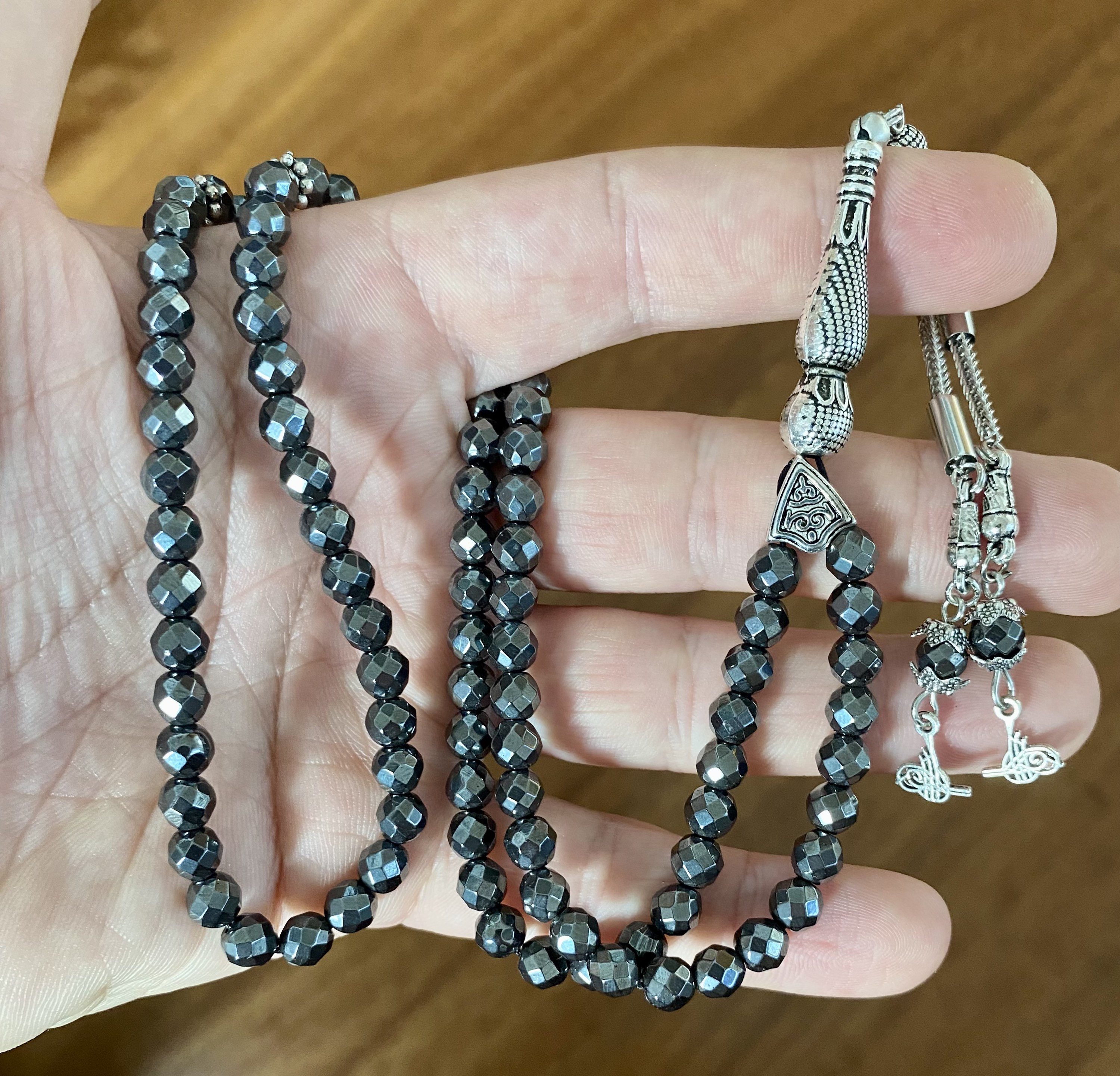 Perline di preghiera islamiche in vera ematite (taglio a stella), pietra naturale 99 perline, Tasbih, Misbaha, Tasbeeh, rosario, Tasbih 99, Tasbih per