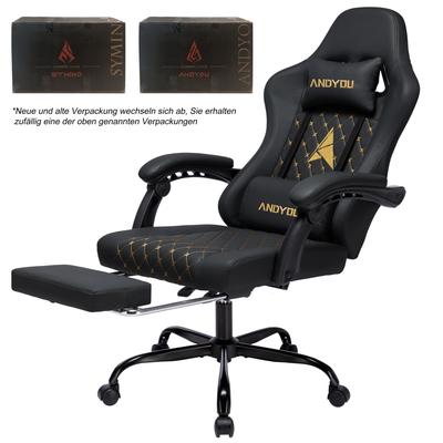 TEMU Andyou Gaming Chair With Footrest, Ergonomic Computer Chair For Games, Adjustable Swivel Task Chair With Lumbar Support For Computer And Office, Durable Leather. Image