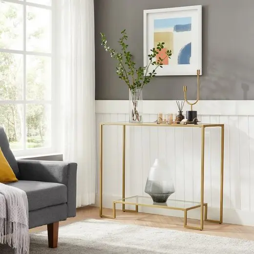 VASAGLE Konsolentisch, Beistelltisch, 2 Ablagen aus Hartglas