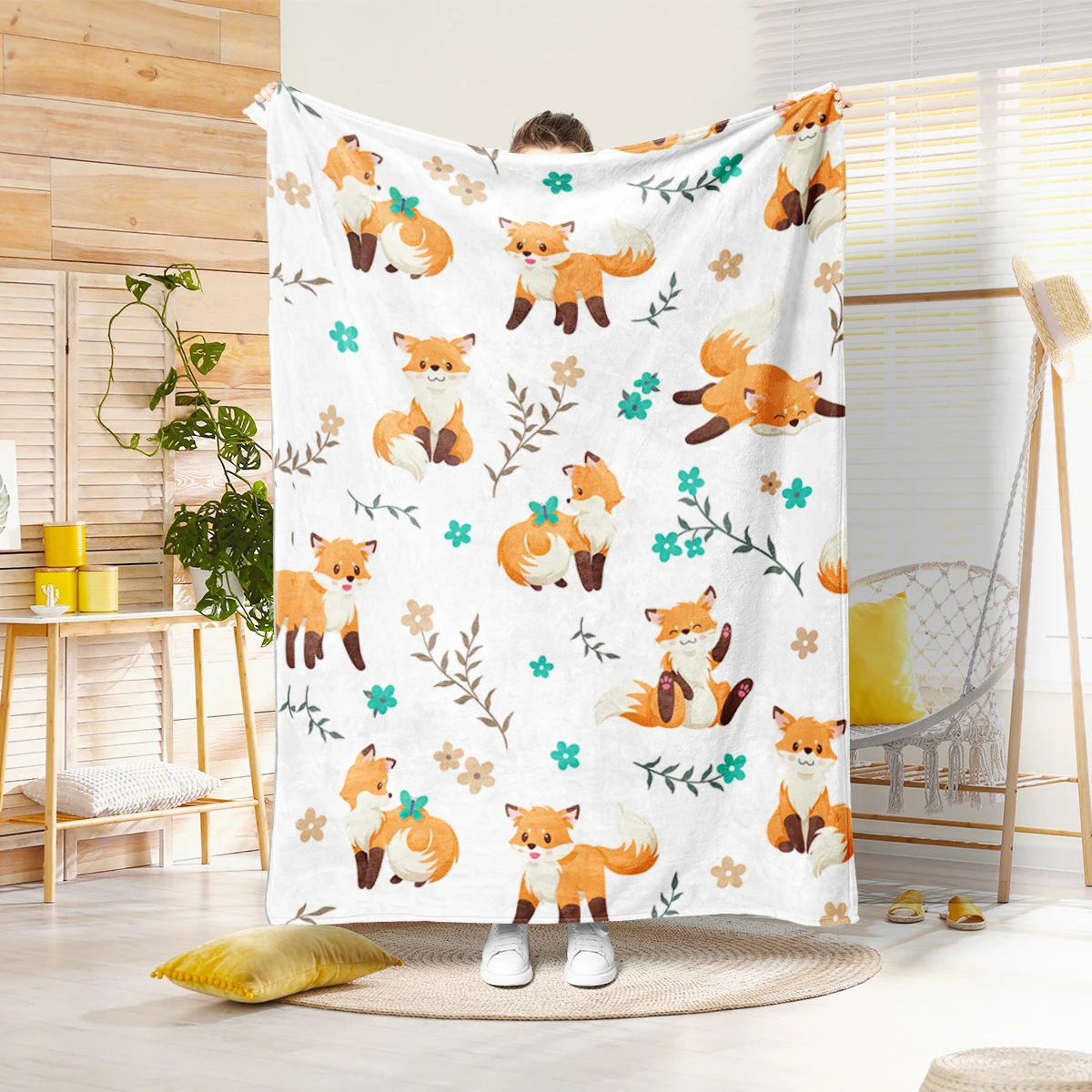 1 Stück doppelseitiges Flanell-Waldtier, süßes Fuchs-Digitaldruck sofa, Klimaanlagen decke, Camping decke Image