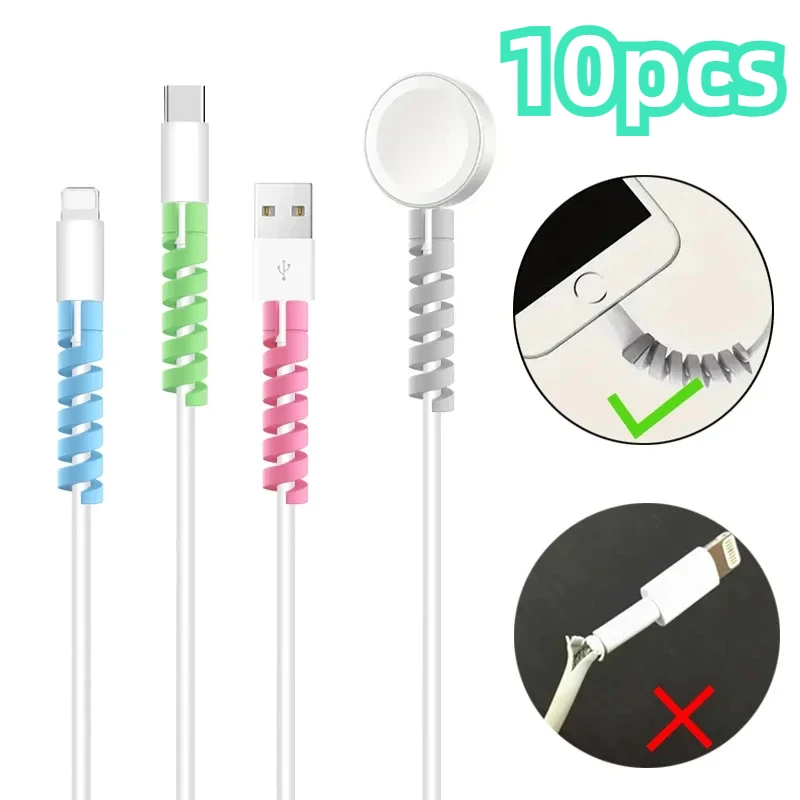 Kabel Protector 10PCS Silikon Ladekabel Spirale Wickler Draht Ende Kabel Savers Abdeckung USB Ladegerät Kabel Zubehör Für Telefon Image