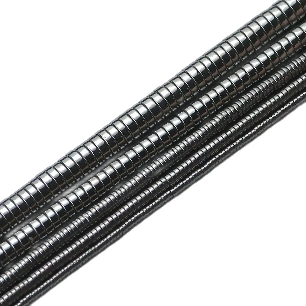 Jhnby 2 ~ 8mm flache runde Münze schwarz Hämatit Naturstein Abstand halter lose Perlen für Schmuck herstellung 15.5 ''DIY Armbänder Zubehör Image