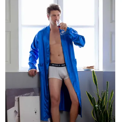 Große Größe 3XL Robe Männer Herbst Neue Single Nachthemd Jewelblue Satin Bademantel Kimono Kleid Image