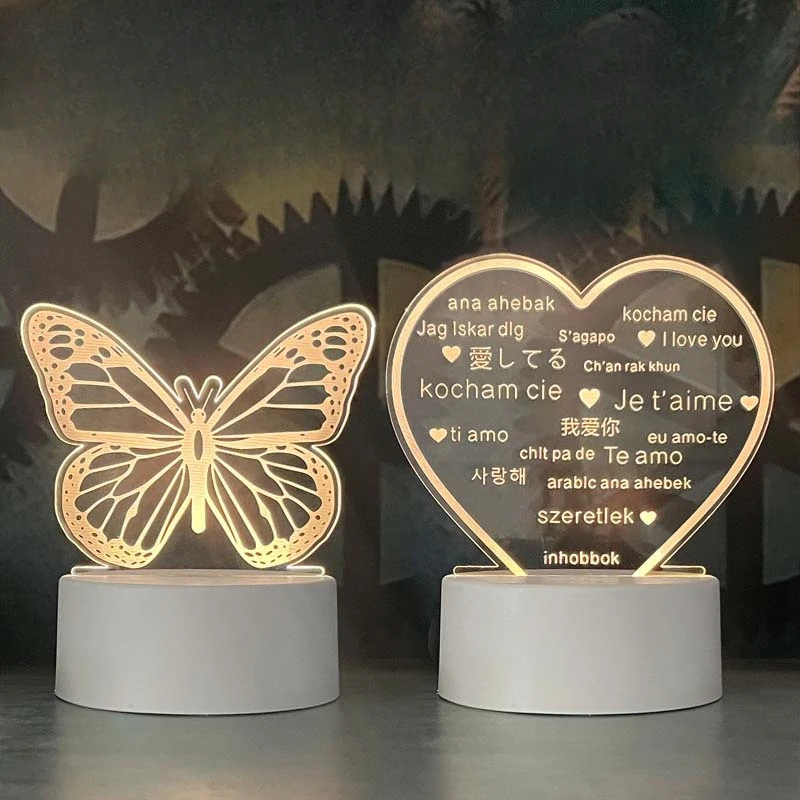 Romantische Liebe 3D Acryl Led Lampe für Zuhause Kinder Nachtlicht Hochzeit Dekoration Geburtstag Party Valentinstag Nachttisch Lampe