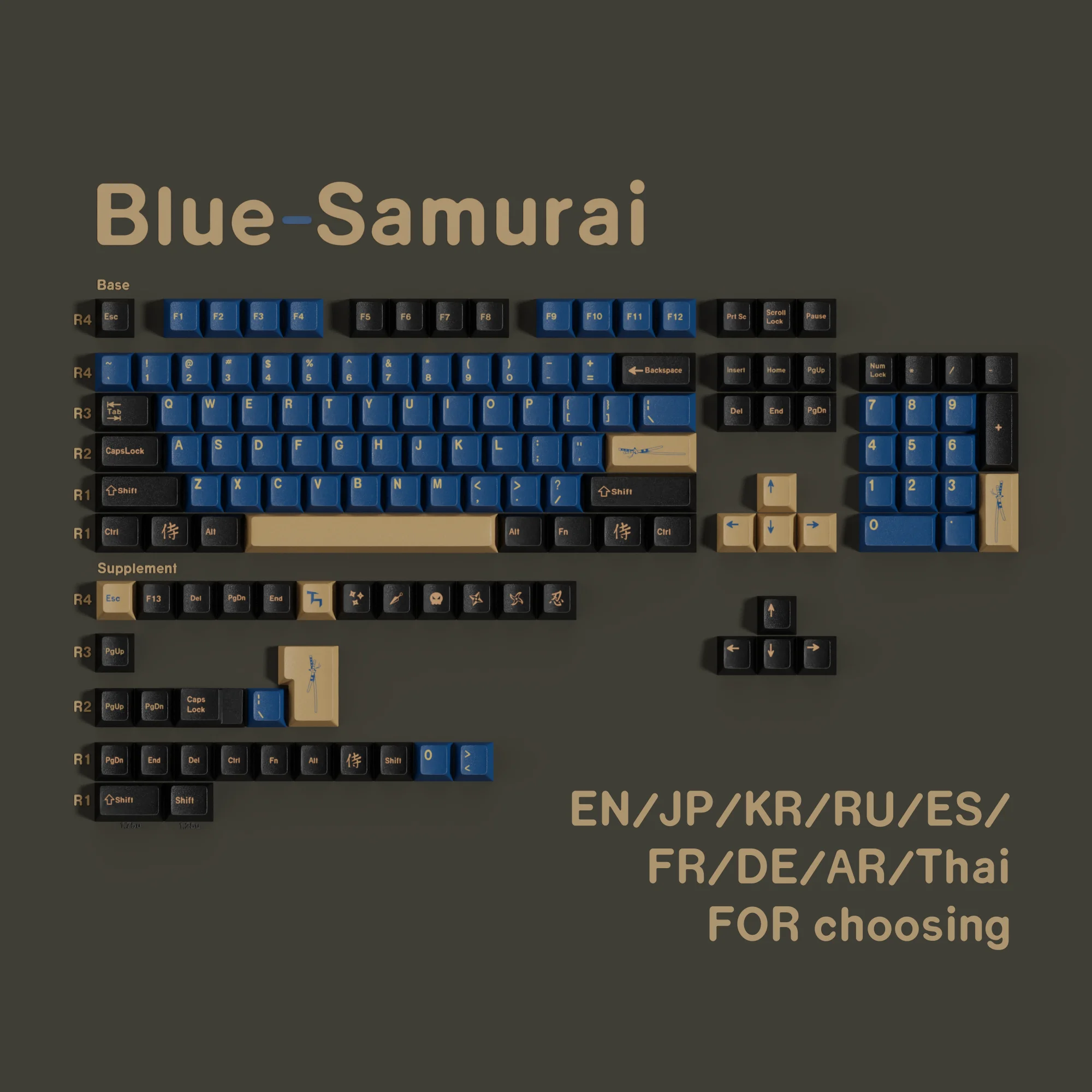 PBT-Tastenkappen FR/DE/ES/RU/KR/EN/AR/Thai/JP Blue Samurai Cherry Profile Dye Sub Tastenkappe für mechanische Tastatur ISO-Layout rainy 75 Image