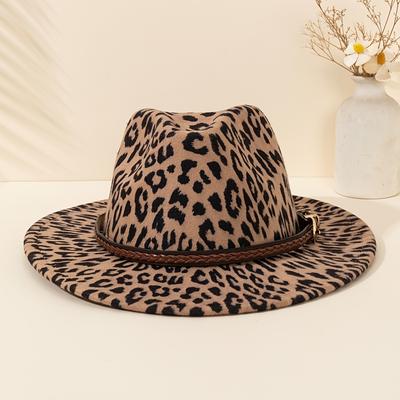 TEMU Leopard Print Brown Felt With Detachable Belt - Vintage Western Style, Outdoor Sun Protection & Casual Wear