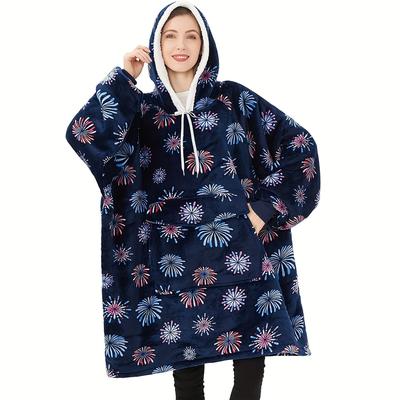 TEMU Qeils Wearable Blanket Hoodie, Oversized Comfy Sherpa Sweatshirt Pullover Jacket (large Pocket, Blue Fireworks, Adult)