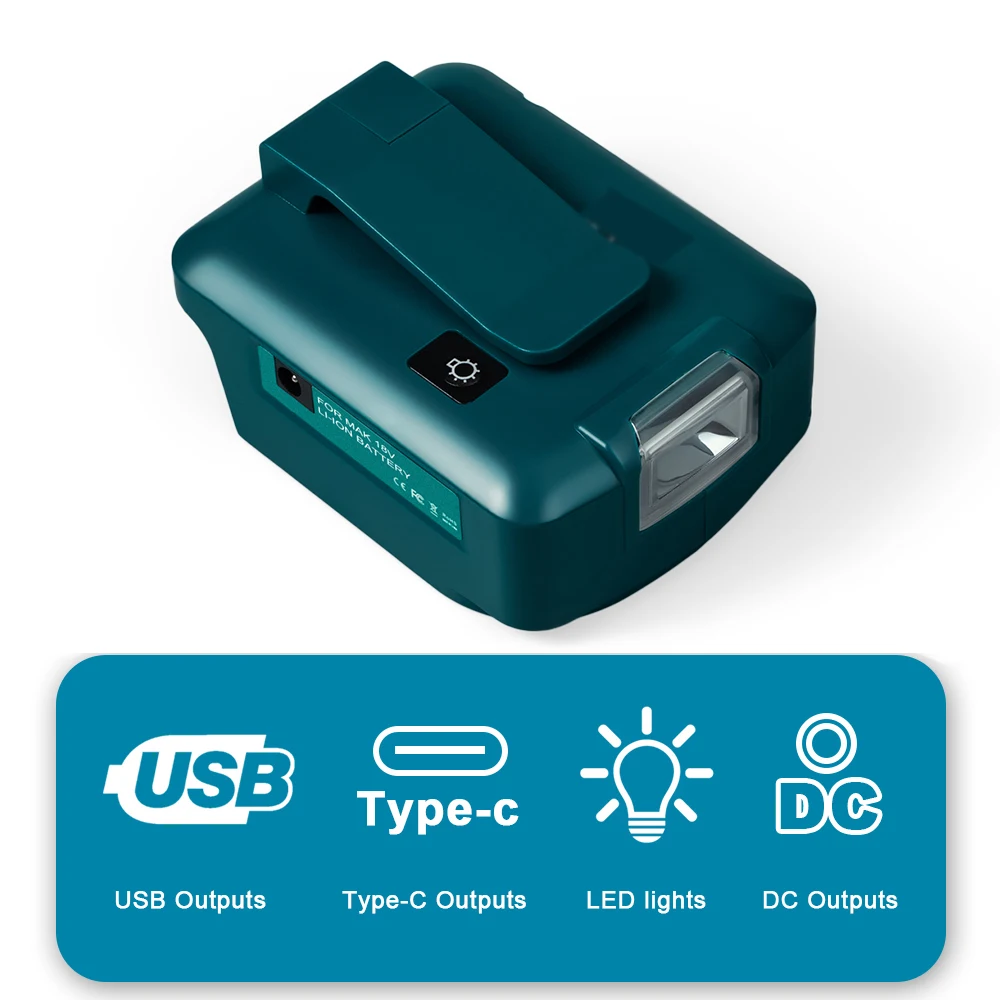 Adapter für Makita 18V Akku auf DC 12V 3A und PD 22,5W QC 3.0 USB USB C Schnellladegerät und Arbeitslicht Image