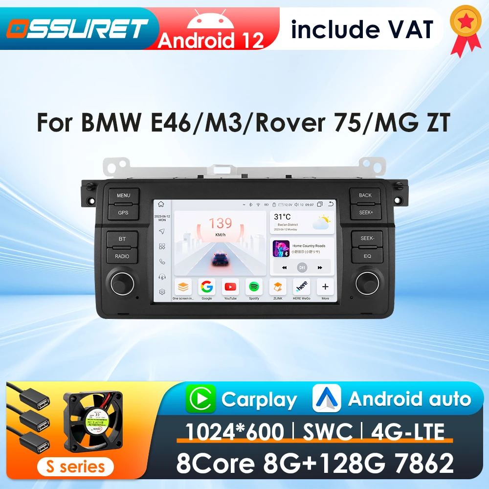 2Din Android 12 CarPlay Android Auto Radio Für BMW E46 M3 318/320/325/330/335 Rover 75 Coupe Auto Multimedia GPS 4G autoradio Image