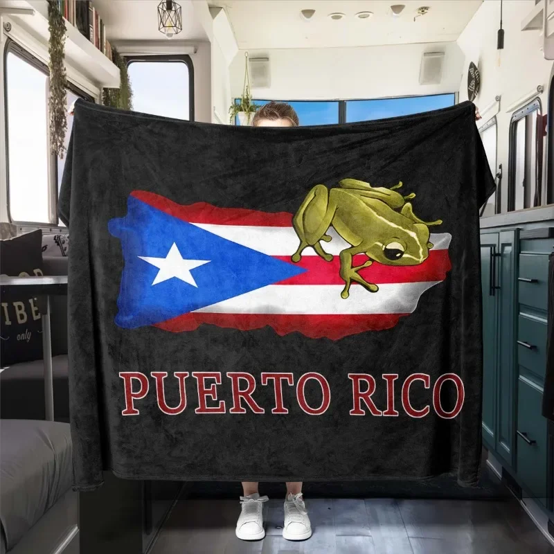 Weiche warme Puerto Rico Flagge Coqui Frosch Muster Flanell Decke Auto RV Reisen und gemütliche ideale Geschenk für Geburtstag und jeden Anlass Image