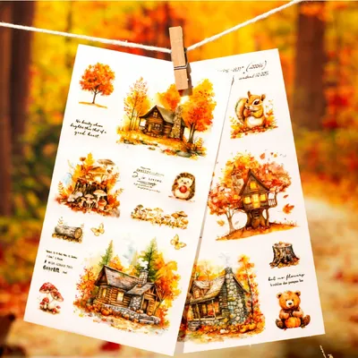 2 Stück Waldlandschaft Blumen Album Junk Journal Planer Dekorative PVC Aufkleber Scrapbooking Label Image