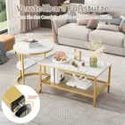 2 pièces Table basse gigogne moderne, ensemble de Table basse placage de marbre canapé côté nid de Tables Tables d'appoint, ensemble de 2, cadre doré