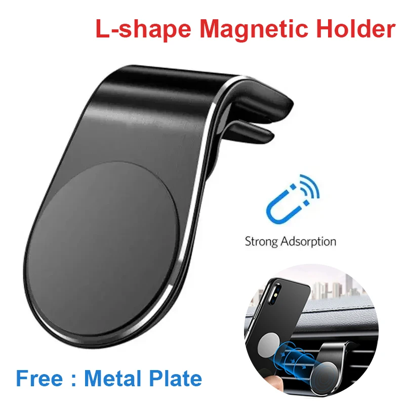 Support magnétique pour téléphone de voiture, fixation sur grille d'aération, support GPS pour smartphone, pour iPhone, Xiaomi, Samsung, type L, universel