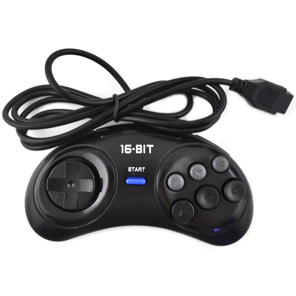 Manette de jeu noire pour Sega Mega Drive, console de jeu vidéo 16 bits, 9 broches, six boutons