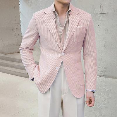 Men's Sport Coat Blazer Jacket Fashion Casual Striped Blazer Pink Blue Standard Fit