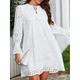 Women's Casual Dress Mini Dress Cotton Embroidered Vacation Beach Casual V Neck Long Sleeve Puff Sleeve White Green Color