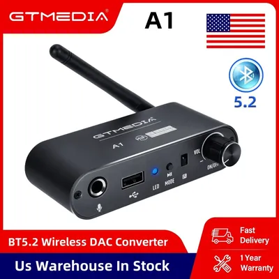 GTMEDIA Bluetooth 5.2 Audio Receiver DAC Coaxial Digital Analog Converter 3.5mm AUX RCA Mic U Disk