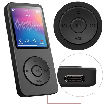 MP3 Player Type-C Music Stereo Player Bluetooth-Compatible5.0 Built-in Speaker Voice Recorder