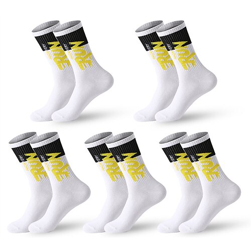 Herren 5 Paare Mehrfachpackungen Socken Socken Stricken Laufsport Socken Freizeitsocken Schwarz Weiß Farbe Farbblock Buchstabe Urlaub Sport Natur Täglich Grundlegend Mittel Frühling Herbst Modisch Image