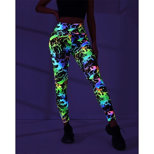 Damen Yogahose Yoga-Leggings Hohe Taille Pilates Fitnesstraining Training Strumpfhosen Farbblock Weiß Grün Herbst Sport Sportkleidung Dehnbar Schlank Image