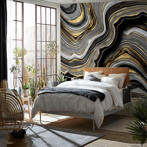 abstrakte Marmor-Gold-3D-Tapete, Wandbild, Rolle, abziehen und aufkleben, entfernbares PVC/Vinyl-Material, selbstklebend/Kleber erforderlich, Wanddekoration für Wohnzimmer, Küche, Badezimmer Image